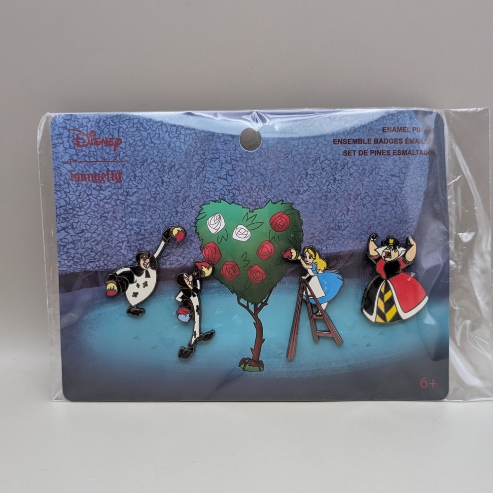 Loungefly Disney Alice in Wonderland Paint the Roses Red 4pc Enamel Pin Set NEW